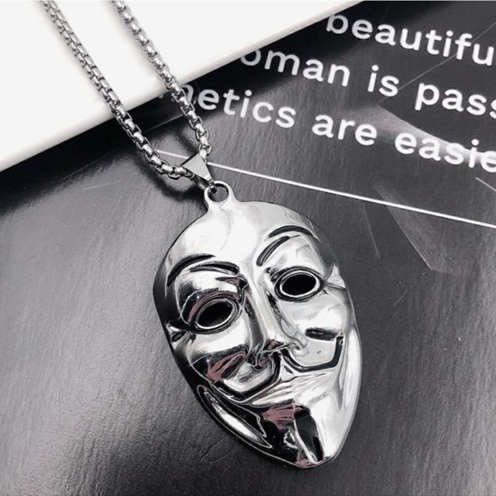 Brand New 3D Mask Silver Necklace